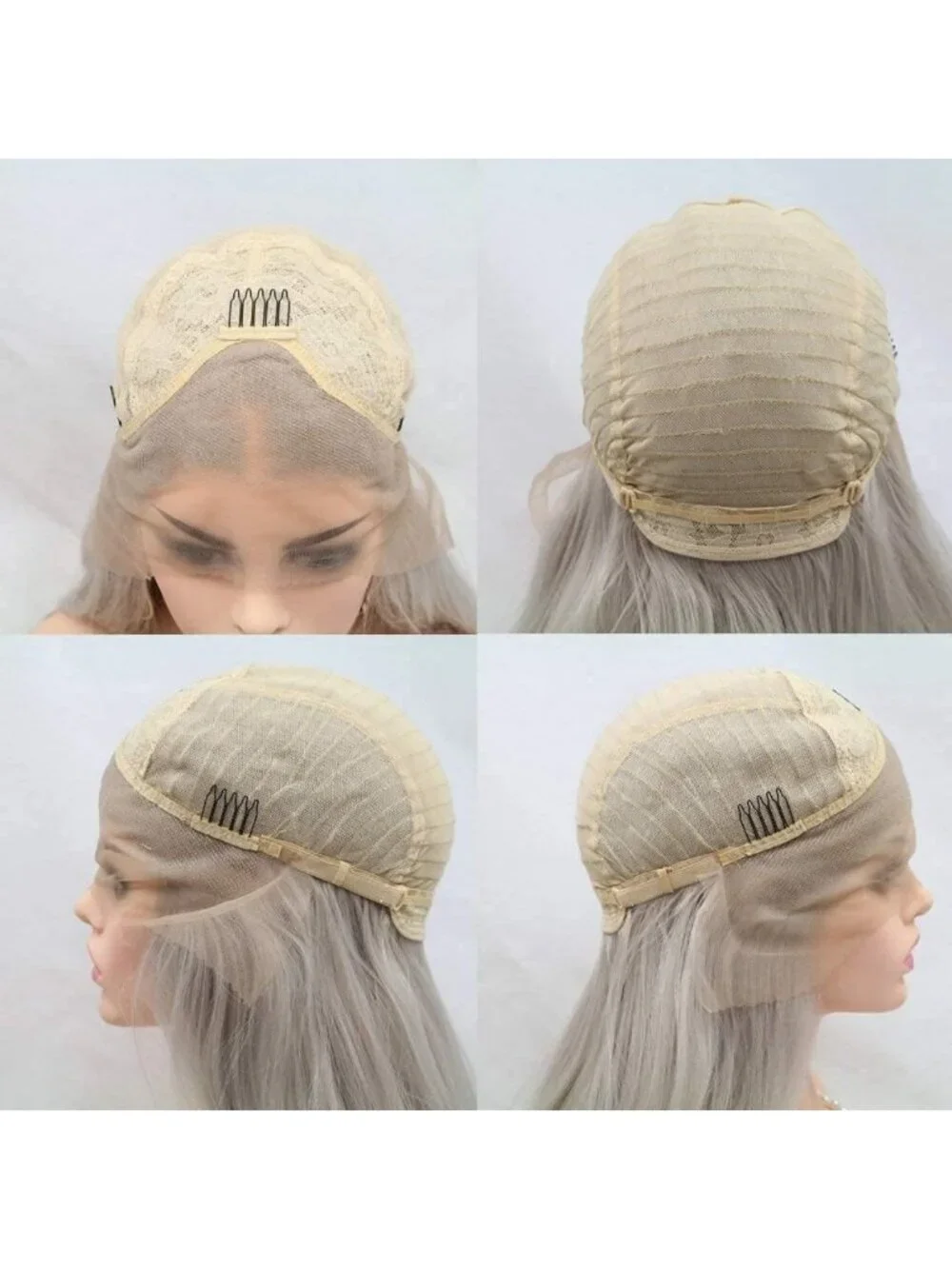 24-Inch Long Straight Silver Platinum Blonde Lace Front Wig - Heat Resistant